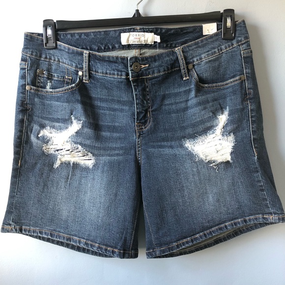 torrid Pants - NWT Torrid First at Fit Distressed Patched Denim Shorts size 16